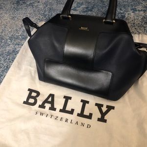 Bally navy and black leather satchel
